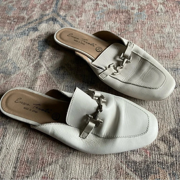 Ivory Leather Mule Loafer Slides Enzo Testoni Size 8 39 Quiet Luxury Preppy - Picture 3 of 13